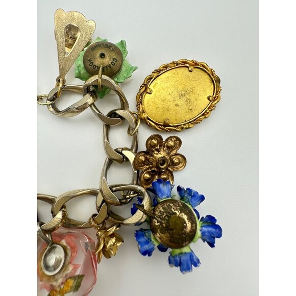 Handmade upcycled vintage antique earrings gold tone 13 charms chain bracelet - Picture 8 of 12